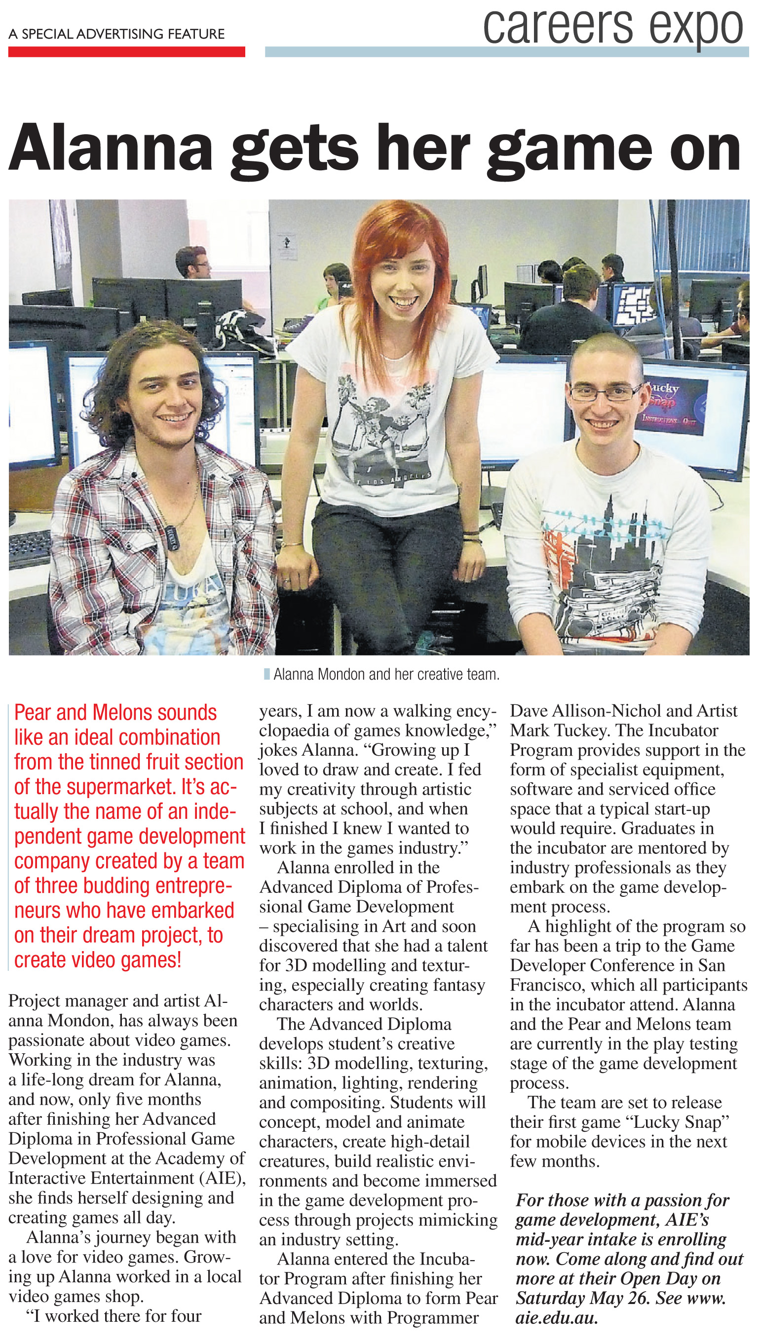 Newspaper clipping featuring the Pear and Melons team