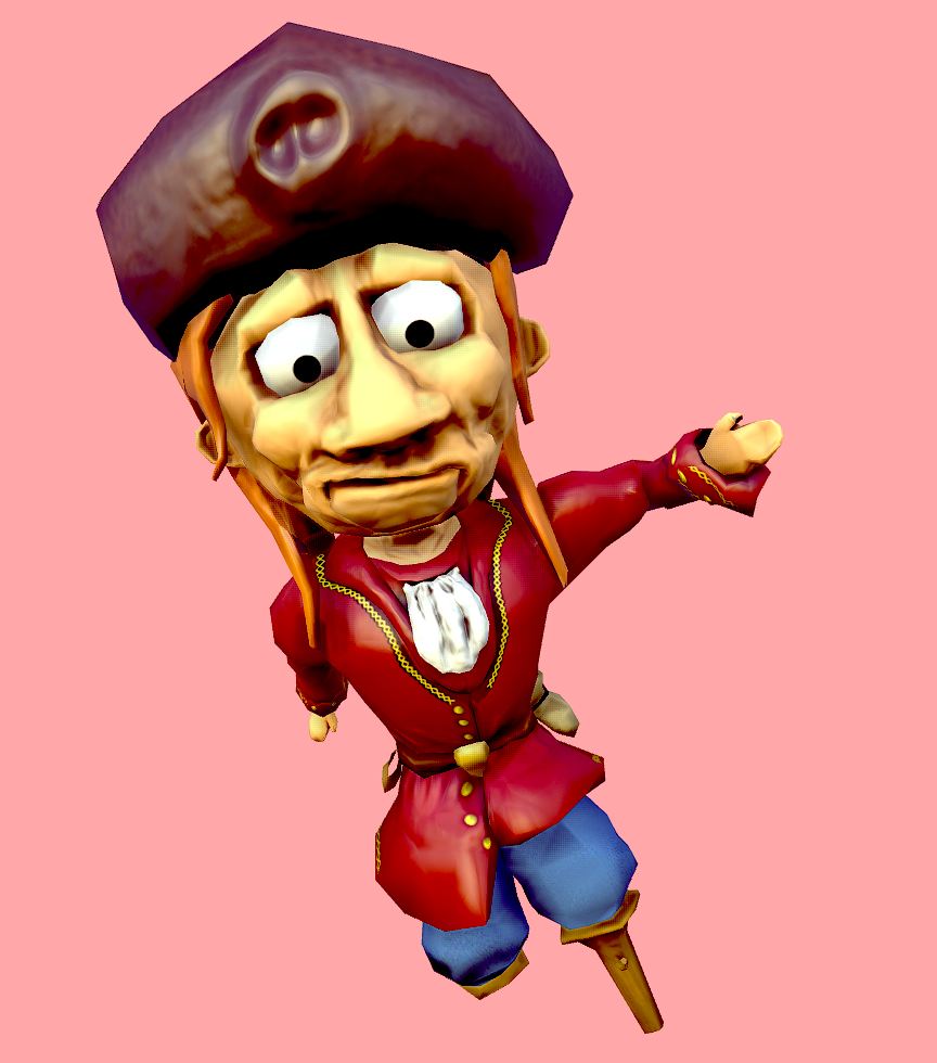 Postcard render of Legless the Pirate